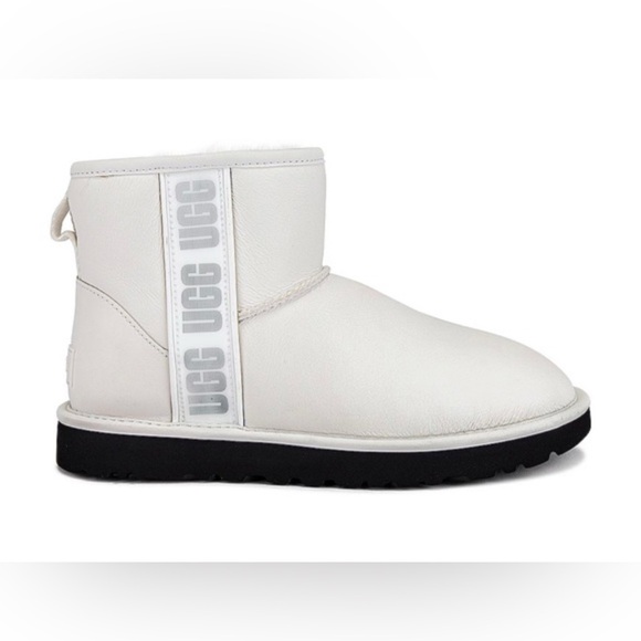 UGG Shoes - New UGG Classic mini side logo white sheepskin leather Women’s 6 boots shearling